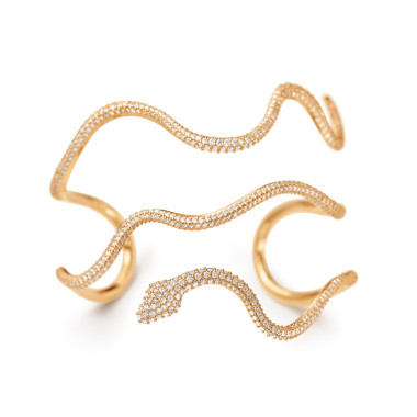         Gelbgold, Armschmuck, Ole Lynggaard Copenhagen Snakes Armreif mit Diamant-Pavé groß