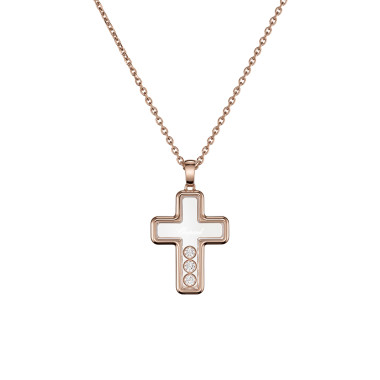         Roségold, Halsschmuck, Chopard Happy Diamonds Cross Anhänger mit Halskette