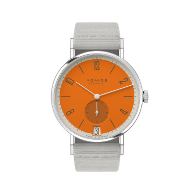         Handaufzug, NOMOS Glashütte Tangente 38 Datum Boje 