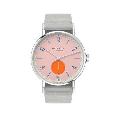         Handaufzug, NOMOS Glashütte Tangente 38 Datum Flamingopink 