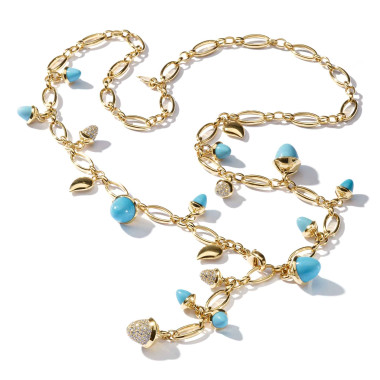         Gelbgold, Halsschmuck, Tamara Comolli MIKADO Halskette 'Türkis' mit Diamant-Pavé