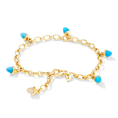         Gelbgold, Armschmuck, Tamara Comolli MIKADO Charm Armband 'Türkis' mit Diamant-Pavé