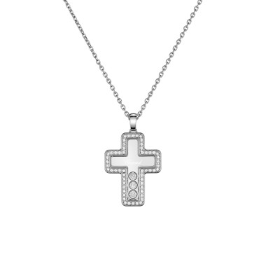         Weißgold, Halsschmuck, Chopard Happy Diamonds Cross Anhänger mit Halskette