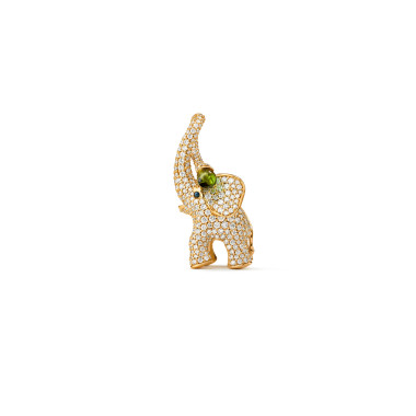         Gelbgold, Halsschmuck, Ole Lynggaard Copenhagen Elephant Anhänger groß mit Diamant-Pavé