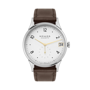         Handaufzug, NOMOS Glashütte Minimatik 39 Datum Gold