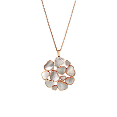         Roségold, Halsschmuck, Chopard Happy Hearts Cocktail Anhänger mit Halskette