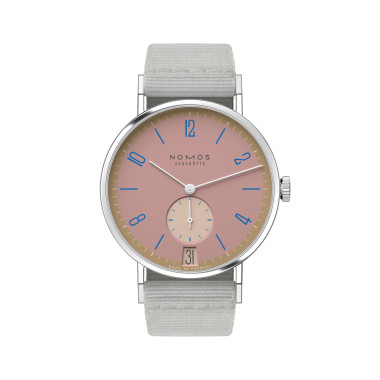         Handaufzug, NOMOS Glashütte Tangente 38 Datum Pompadour 