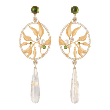         Gelbgold, Ohrringe, Ole Lynggaard Copenhagen Leaves Traumfänger-Ohrringe