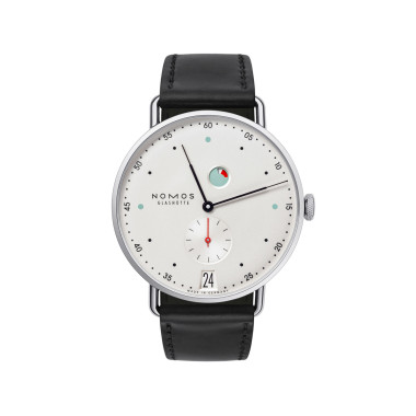         Handaufzug, NOMOS Glashütte Metro Datum Gangreserve