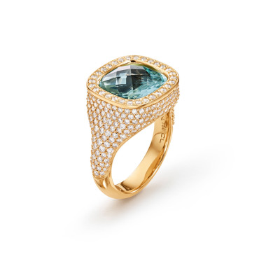         Gelbgold, Ringe, Ole Lynggaard Copenhagen Cushion Ring mit Diamant-Pavé
