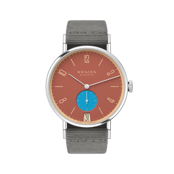 NOMOS Glashütte Tangente 38 Datum Ziegelblau  179.S27