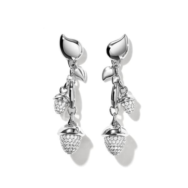 Tamara Comolli MIKADO Dangling 2 Acorns Ohrringe mit Diamant Pavé   E-M-d-2-p-wg
