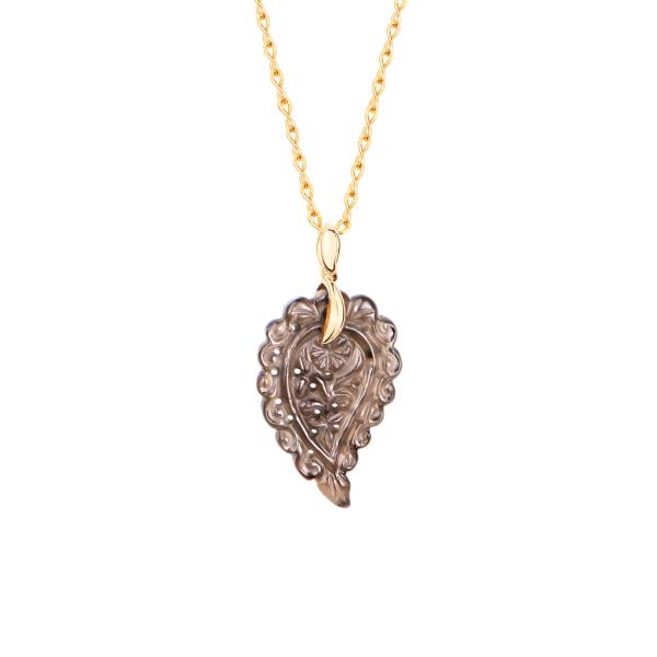 Tamara Comolli INDIA Leaf Anhänger small Rauchquarz P-IND-s-Smo-yg
