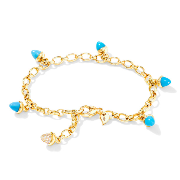         Gelbgold, Armschmuck, Tamara Comolli MIKADO Charm Armband 'Türkis' mit Diamant-Pavé